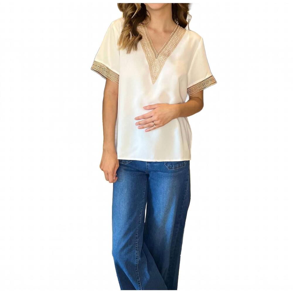 NEW HIDDENBRAND elegant v-neck top in white